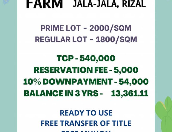 1800 per sqm Lot in Jala jala for sale