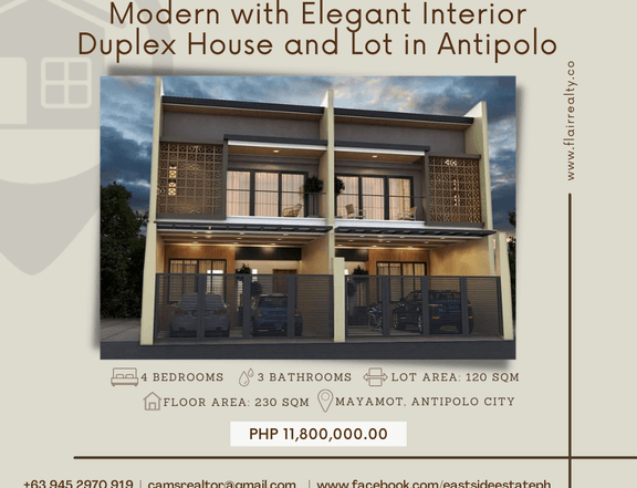 Modern Design with Elegant Interior Duplex House and Lot in Cainta