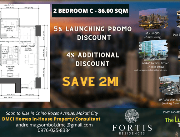 86.00 sqm 2-bedroom Preselling Condo in Makati| Fortis Residences DMCI