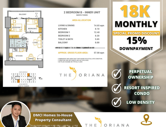 18K/MONTH ONLY for a 2BR 57.00 sqm! | THE ORIANA