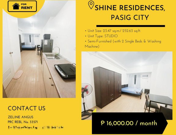 Studio Condo with 2 Single Bed For Rent in Pasig Metro Manila