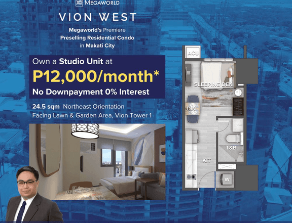 Pre-selling 24.50 sqm Studio Condo For Sale in Makati Vion West Tower
