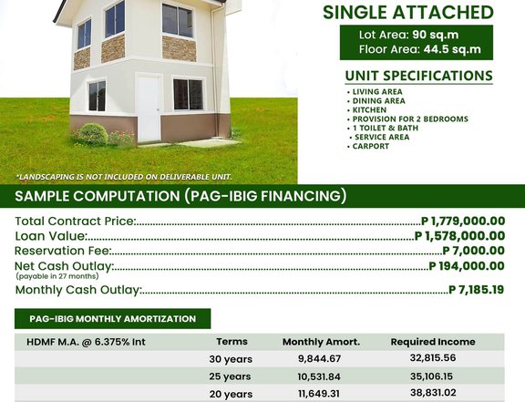 2-bedroom Single Attached House For Sale in San Jose Batangas pre sell
