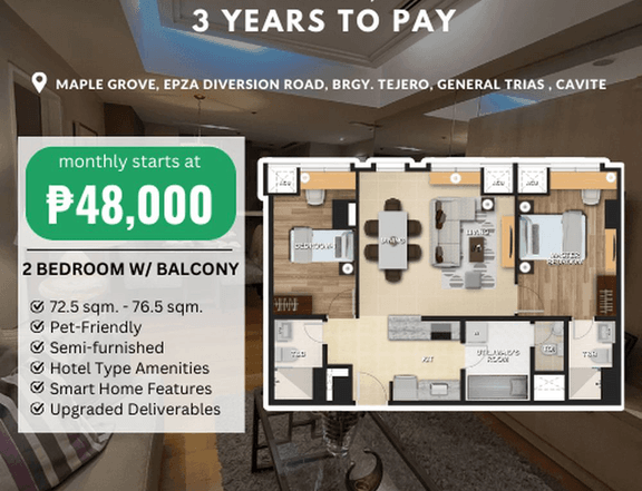 76.00 sqm 2-bedroom Condo For Sale in Cavite Economic Zone