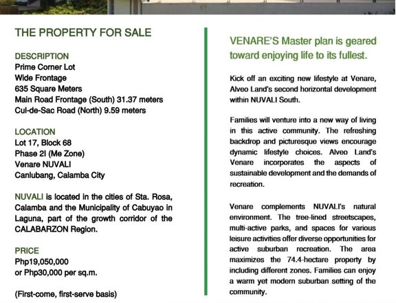 Nuvali Lot For Sale, Sta Rosa Laguna Venare Nuvali Residential Lot