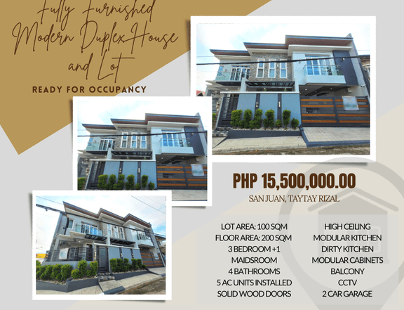 FULLY FURNISHED MODERN DUPLEX HOUSE AND LOT IN TAYTAY, RIZAL