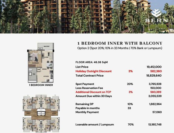 1 BR with Balcony Condominiums at Alpine Villas, Tagaytay City