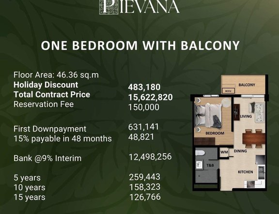 1 Bedroom with Balcony Condominium Preselling