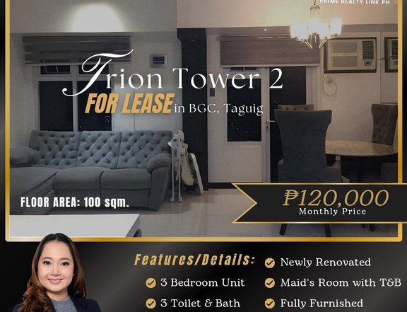 3BR Unit in Trion Tower 2 in BGC, Taguig For Rent