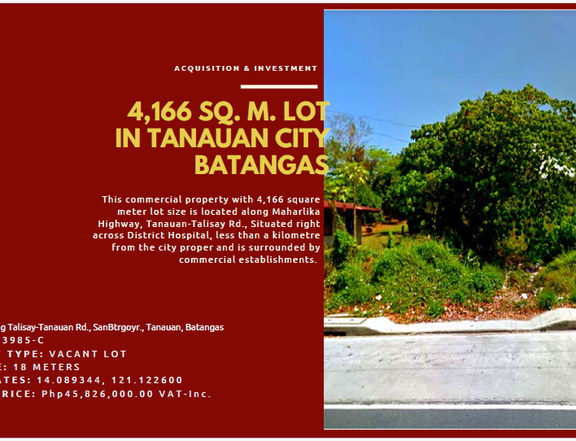 4,166 sqm Commercial Lot For Sale By Owner in Tanauan Batangas