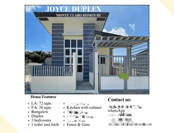 3 bedrooms Bungalow Duplex in Monte Claro Homes Lipa City