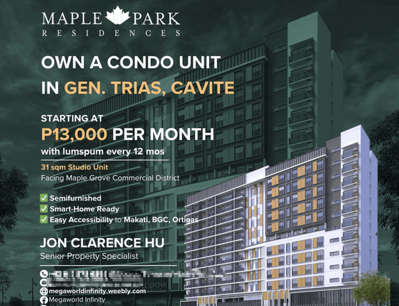 31 sqm Studio Condo For Sale in General Trias Cavite Maple Park