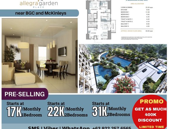 Affordable 3Bedrooms unit in BGC and McKinley by DMCI Homes