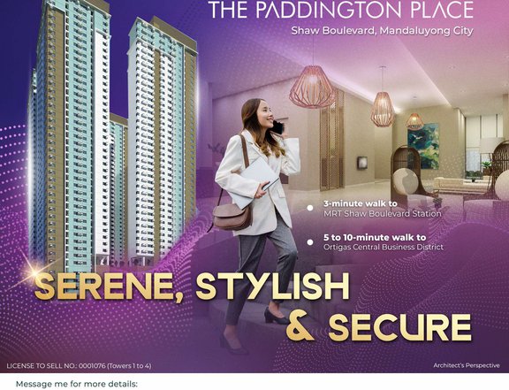 Preselling  Residential Condo Units in  The Paddington Place Mandaluyong, Tower 4 now open for sale