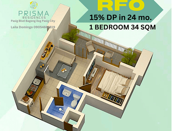 34.00 sqm 1-bedroom Brand New Condo For Sale in Pasig