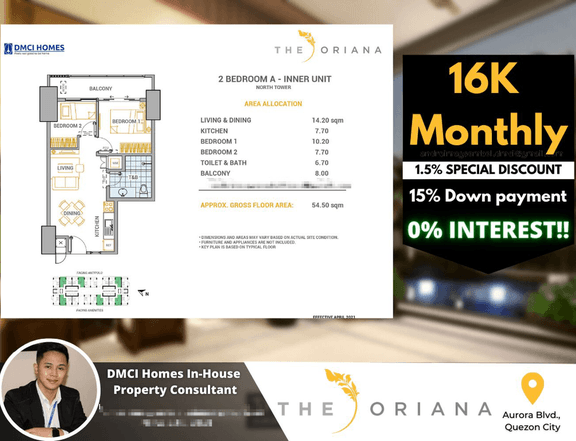 2 BR (54.50 sqm) in The Oriana Quezon City by DMCI Homes