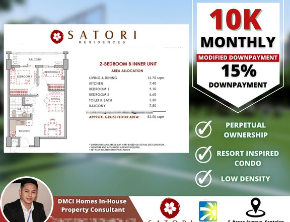 10K MONTHLY  2 BR 52.50 sqm | Satori Residences Preselling in Pasig