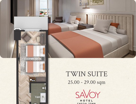 Twin Suite 25sqm Hotel Unit in Savoy Hotel Capital Town Pampanga