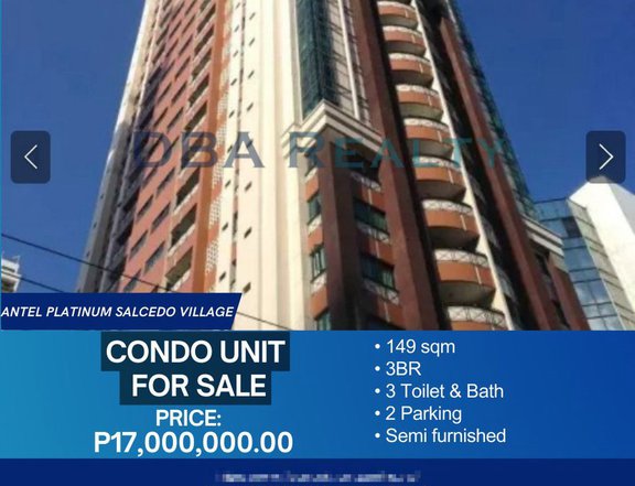 FOR SALE 3-BEDROOMS CONDO UNIT  W/2PARKING SLOT Antel Platinum, Makati