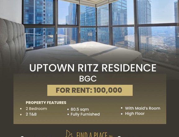 FOR LEASE: FULLY FURNISHED 2 BEDROOM, UPTOWN RITZ RESIDENCE, BGC