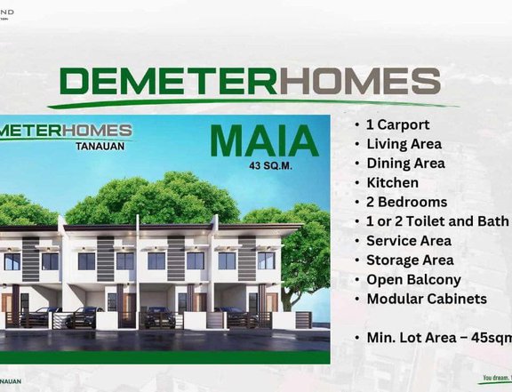 MAIA 2 Bedroom with living Area, 1 Carport, dining area, toilet, open balcony, with modular cabinets