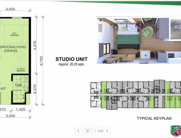 Studio Unit 20.25 sqm. Flood Free, Pet Friendly, Residential Condo FOR SALE