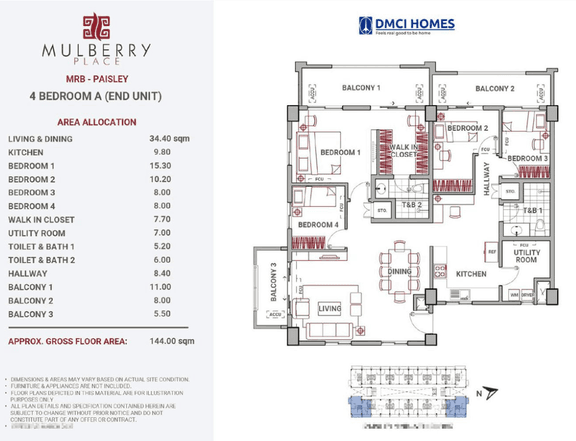 Preselling6th Floor 144sqm 4-bedroom Condo Unit in Mulberry Place Acacia Estates near BGC Taguig