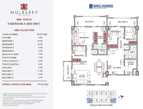 Mulberry Place Acacia Estates 144.00 sqm 4-bedroom Condo For Sale in Taguig Metro Manila