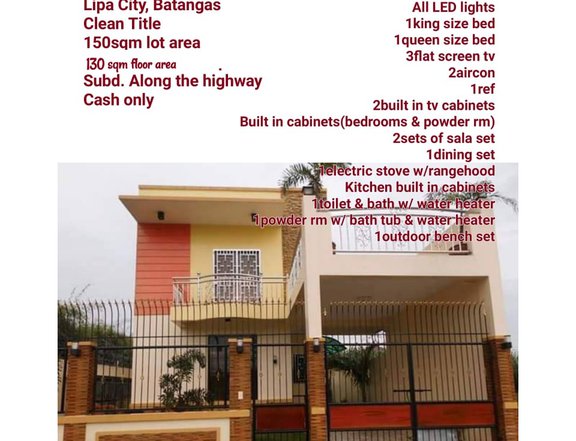 FOR SALE FULLY FURNISHED HOUSE IN LIPA CITY