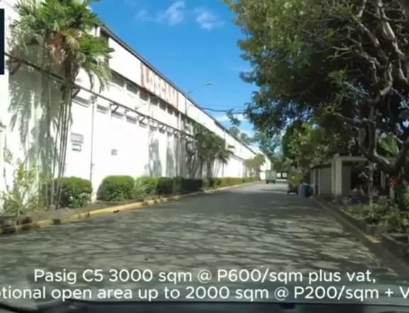 Pasig C5 Covered Warehouse for Lease 3,000 sqm | P600/sqm + VAT | Optional Open Yard @ P200/sqm