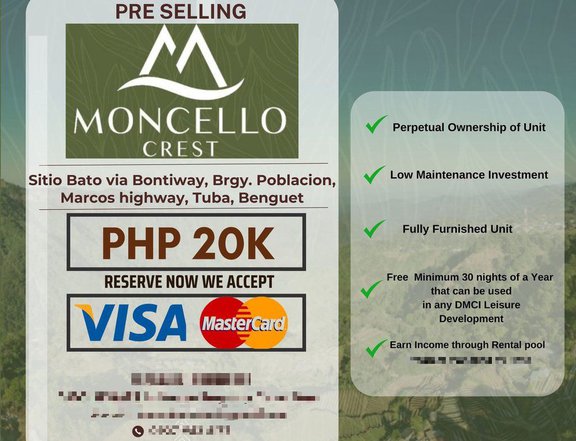 The Moncello 91.50  sqm 2 Bedroom Condotel For Sale in Baguio