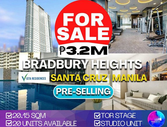 Bradbury Heights For Sale 20.15 sqm Studio Unit Pre- Selling in Santa Cruz Manila