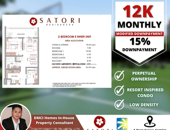 12K MONTHLY 2BR (56.50 sqm) | Satori Residences Preselling in Pasig