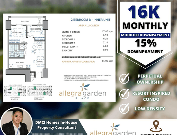 16K/month 2BR (55.00 sqm)| Allegra Garden Place Preselling in Pasig