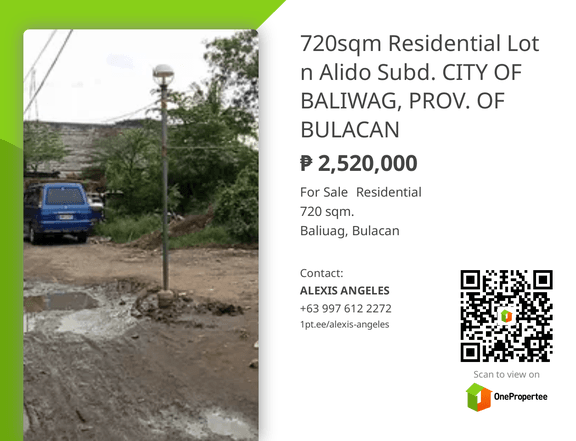 720sqm Residential Lot n Alido Subd. CITY OF BALIWAG, PROV. OF BULACAN