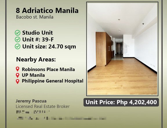 : Studio Condo Unit in 8 Adriatico near UP Manila & Robinsons Ermita