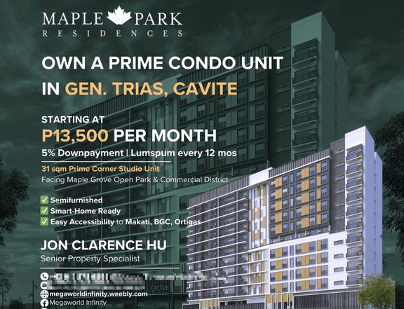 31 sqm Prime Studio Condo For Sale in General Trias Cavite Maple Park