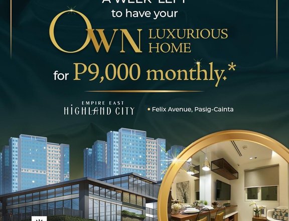 1 Bedroom Affordable Condo For Sale No DP in Pasig 9K Monthly
