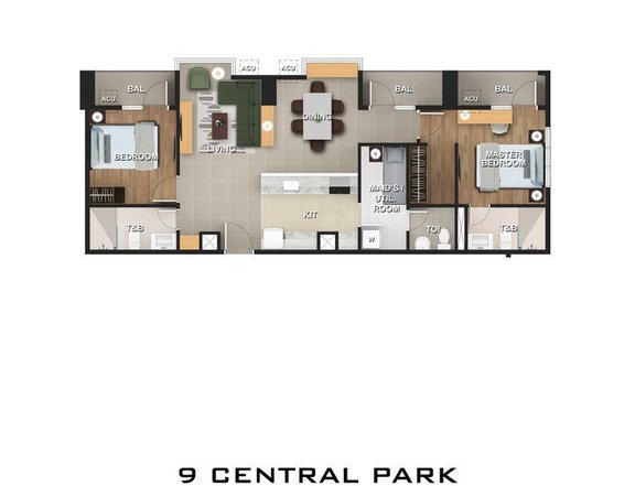 90.50 sqm 2-bedroom 9 Central Park Northwin Global City Residential Condo For Sale in BGC Taguig