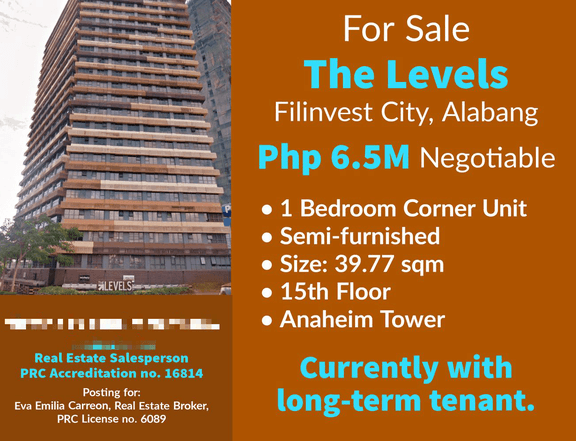 1Br Semi-furnished Corner Unit at The Levels Alabang