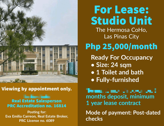 For Lease: Studio Unit Hermosa CoHo Las Pinas City