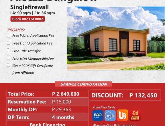 2 Bedroom Single Firewall Bungalow unit in Tagum City Davao del Norte