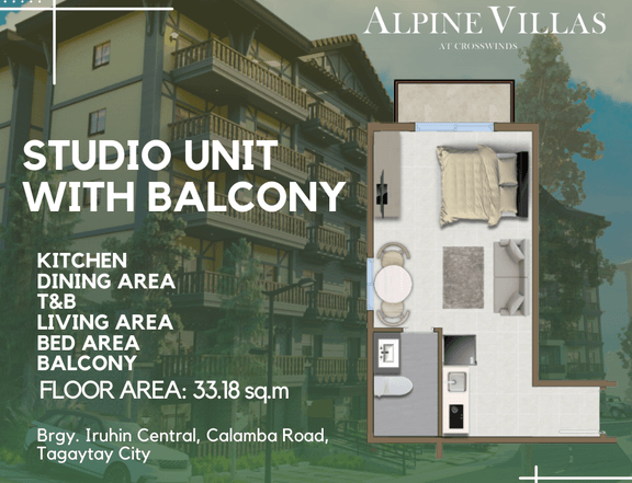 33.18 sqm - 1-Bedroom Condo for Sale in Crosswinds, Tagaytay