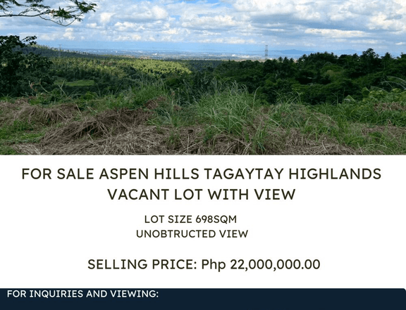 For Sale Aspen Hills Tagaytay Highlands Vacant lot with view