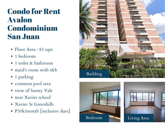 1Bedroom Condo for Rent  Avalon Condominium  San Juan