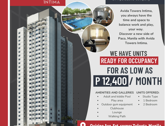 RFO Condo 2Bedroom unit For Sale in Avida Towers Intima at Paco Manila