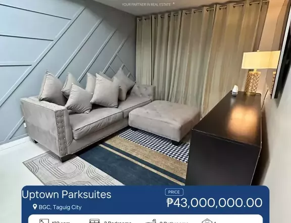 123.00 sqm 3-bedroom Condo For Sale in BGC, Taguig at Uptown Parksuite