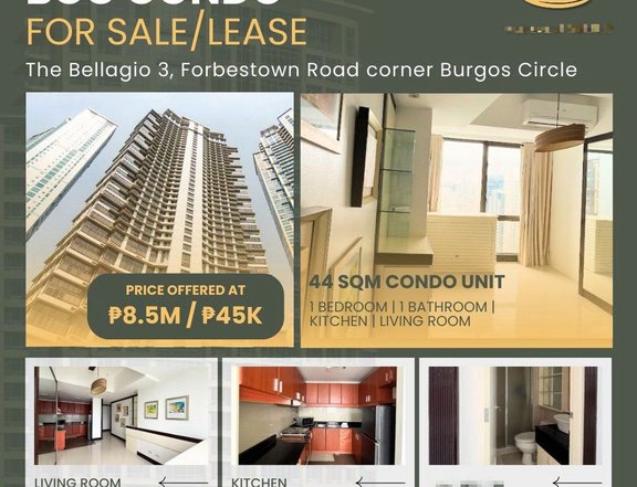 1BR Semi-Furnished Unit at Bellagio 3 BGC |For Rent 45K/mo Inclusive of Dues