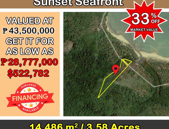 14,486 m2 / 3.60 Acres River Side Sunset Seafront in San Vicente