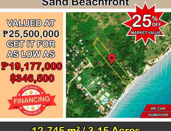 12,745 sqm Attractive White Sand Titled Beachfront in Narra